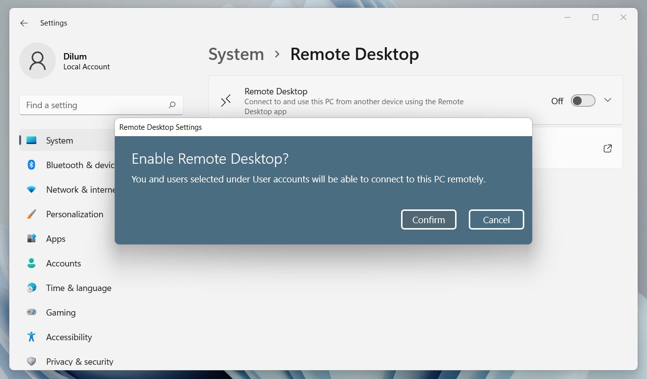 Enabling Remote Desktop on a Windows PC.