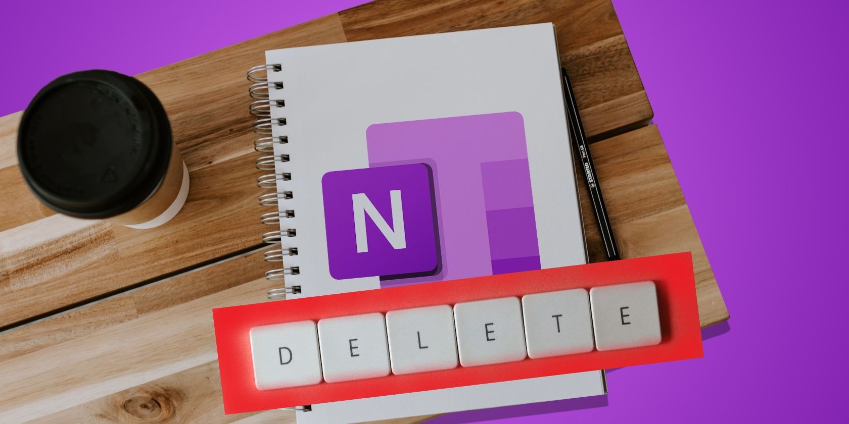 A Physical OneNote Notebook with Delete Written on it