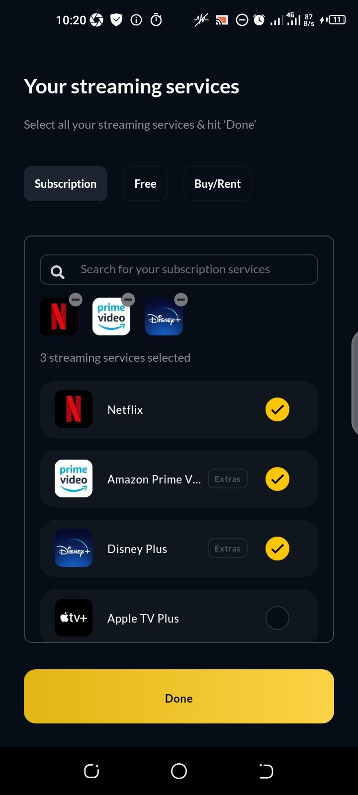 Streaming services available on the JustWatch app 