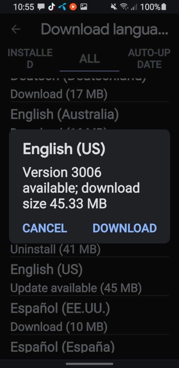 Downloading the Uninstalled Language by Clicking on Download Button under the All Tab in Search Assistant and Voice Option Settings