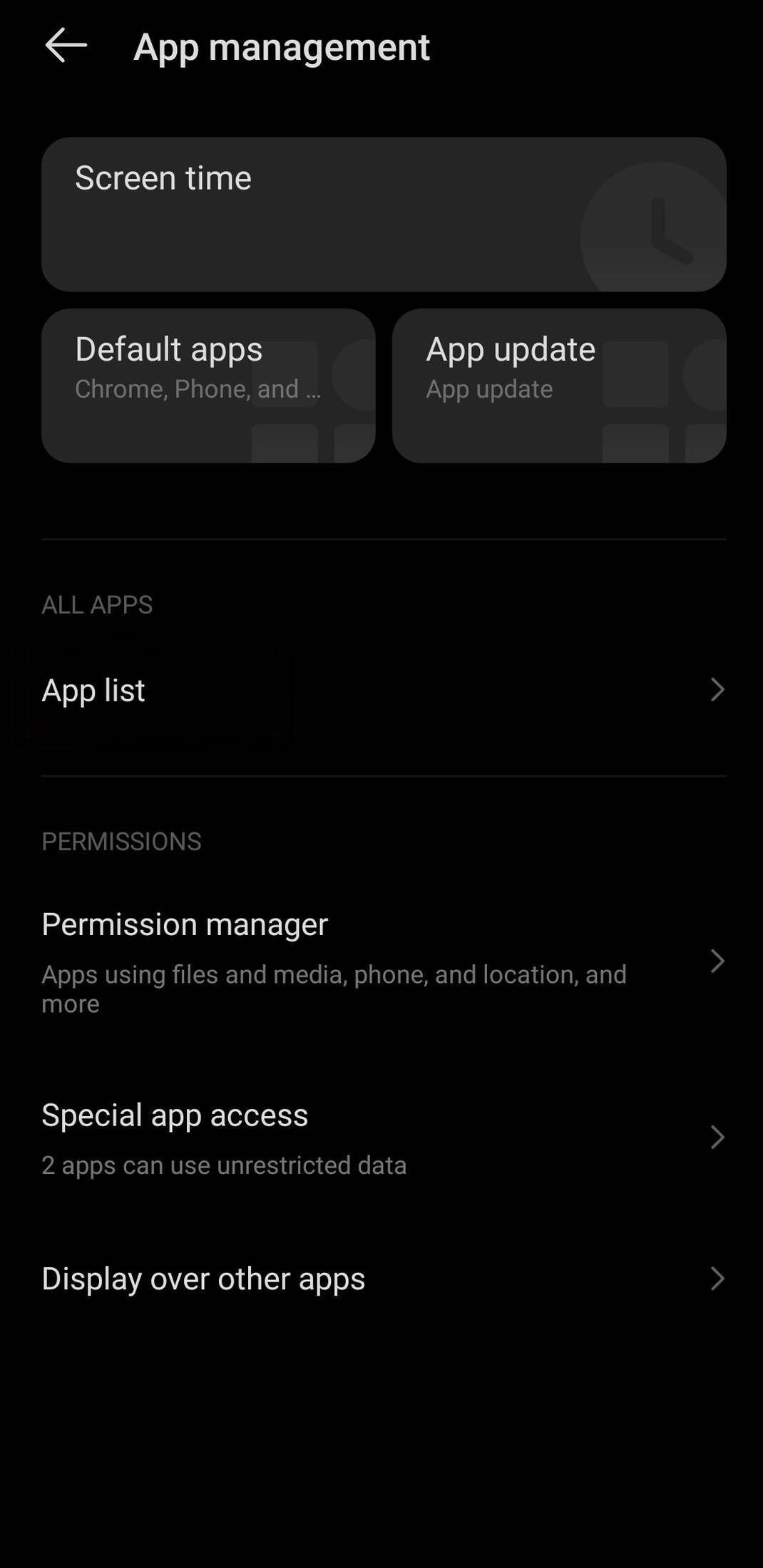 App management screen showing the App List button