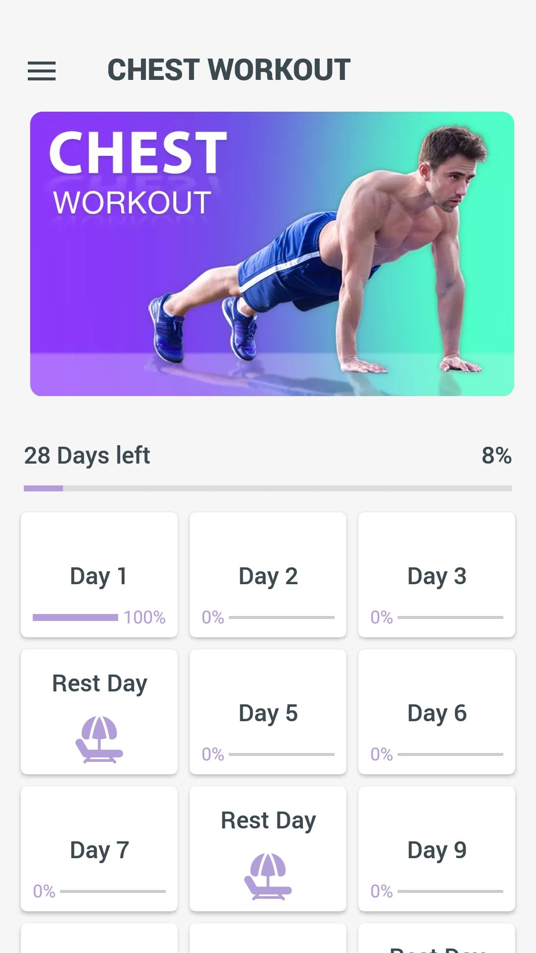 30-Day Chest Workout mobile fitness app