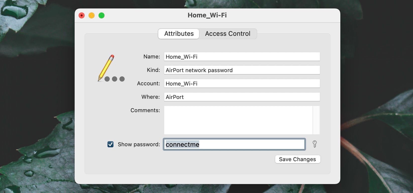 Viewing a Wi-Fi password in Keychain Access.