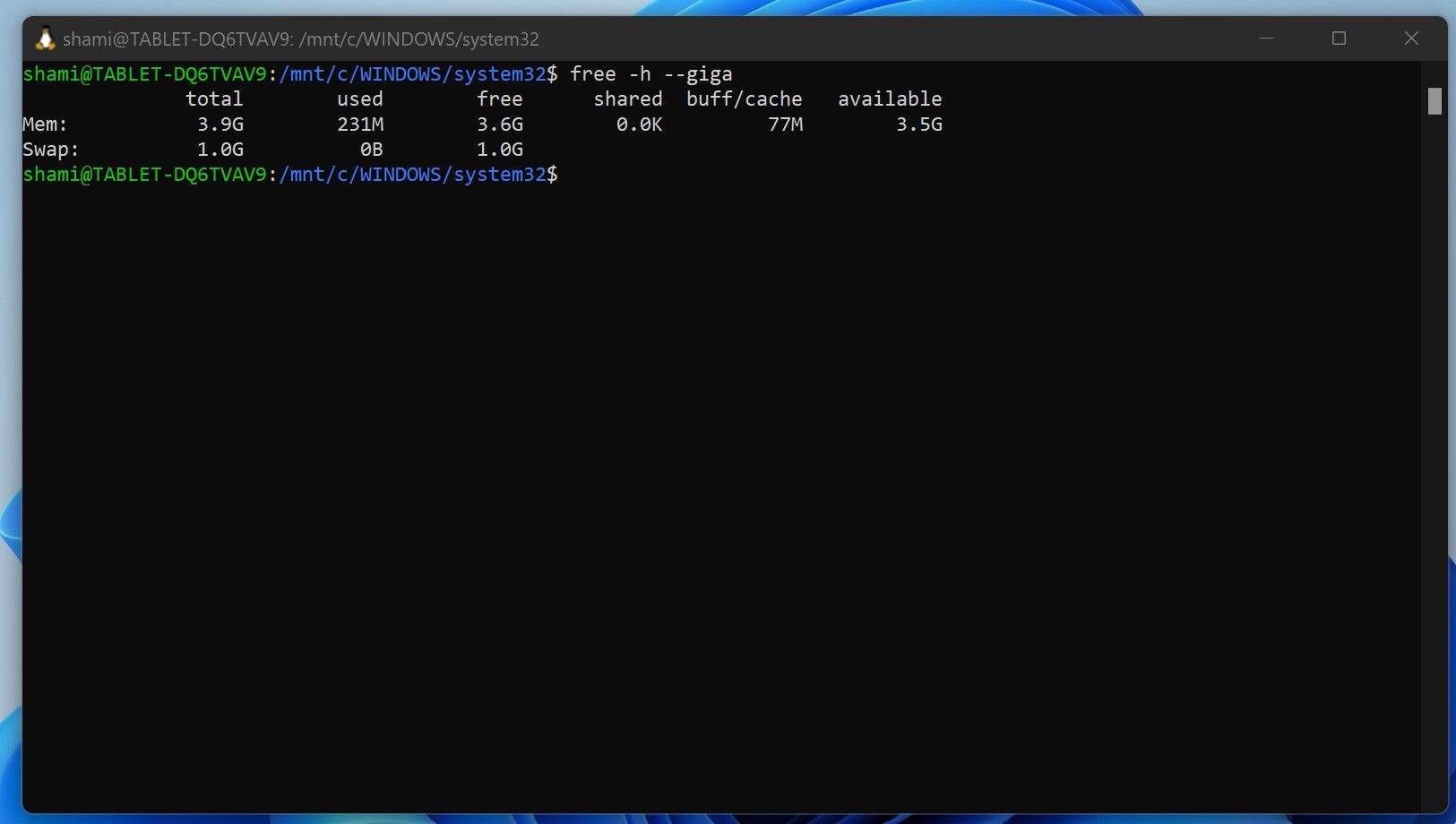 Verifying the RAM Limitation Made in WSL By Running a Command