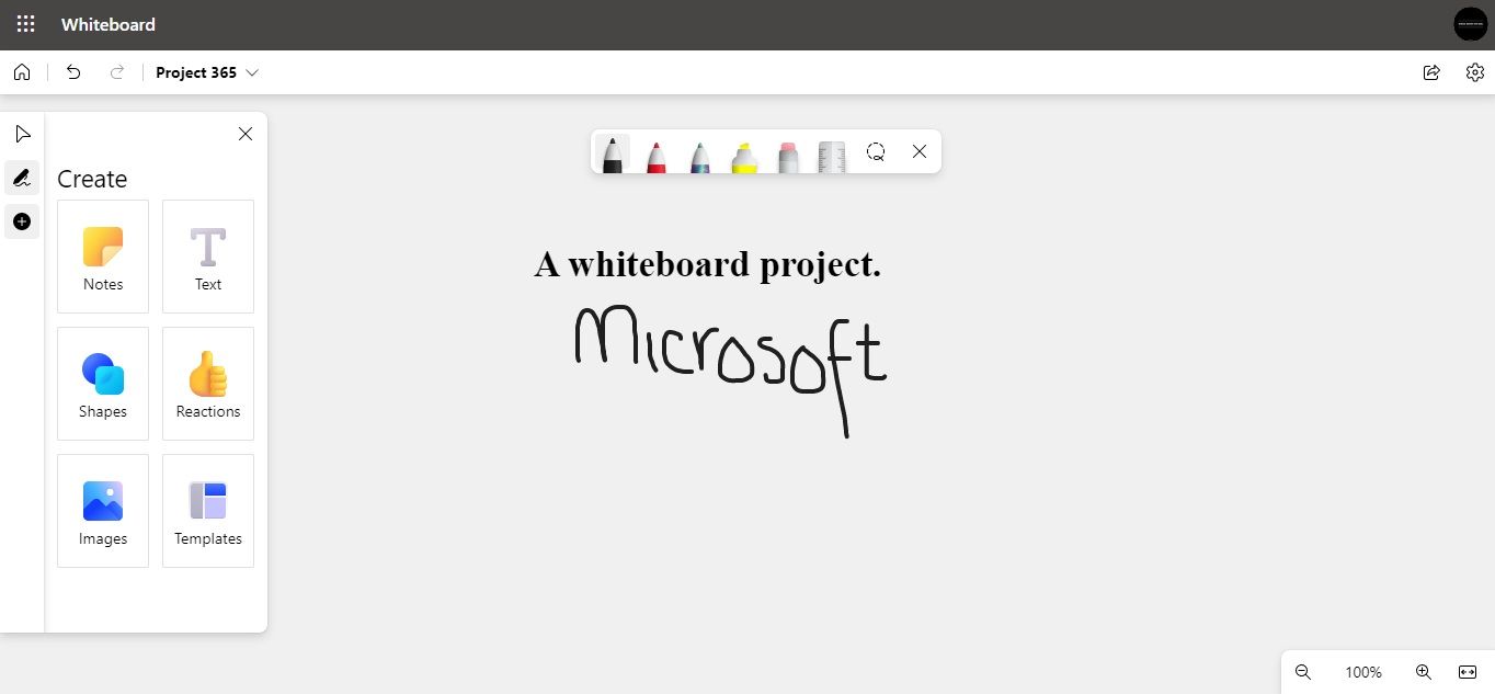 A Screenshot of Microsoft Whiteboard WebVersion