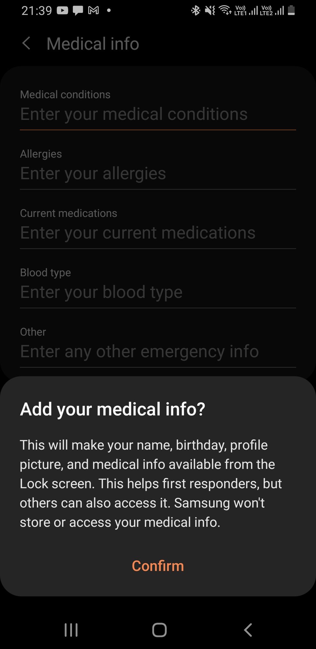 Samsung setting up medical info