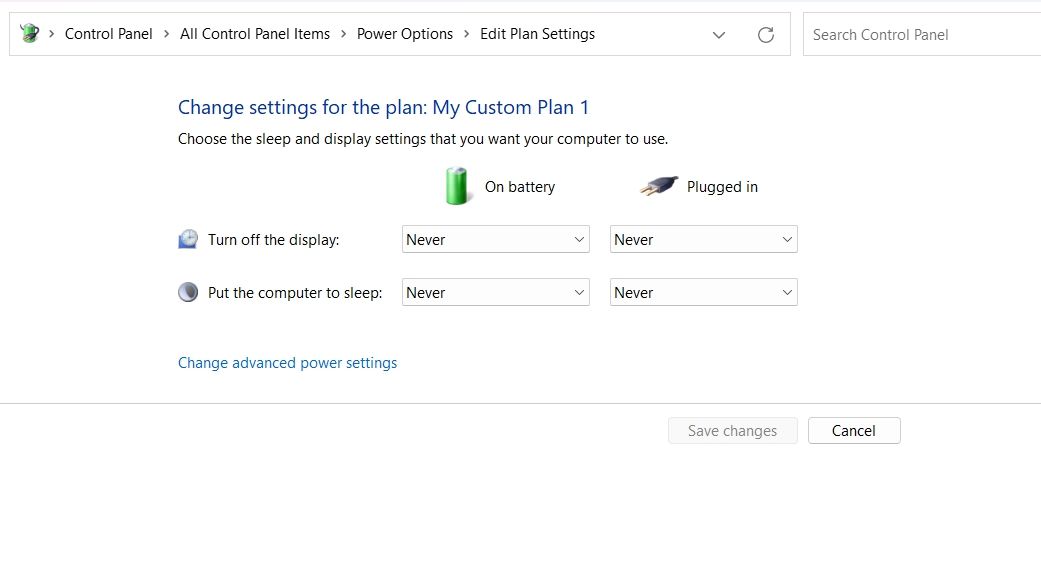 Advanced Power Settings option in the Control Panel
