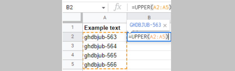 An ineffective array with the UPPER fucntion in Google Sheets