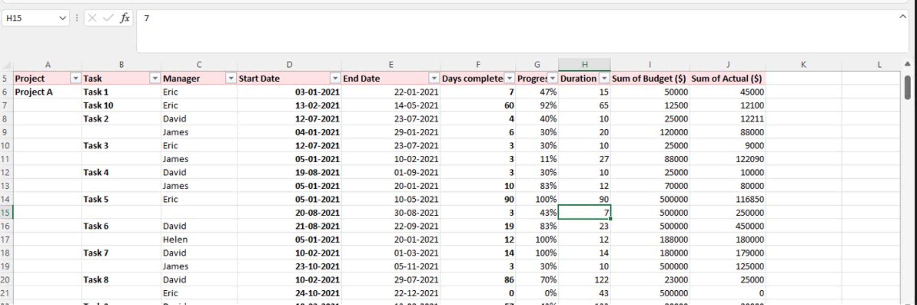 Arranging data in a PivotTable