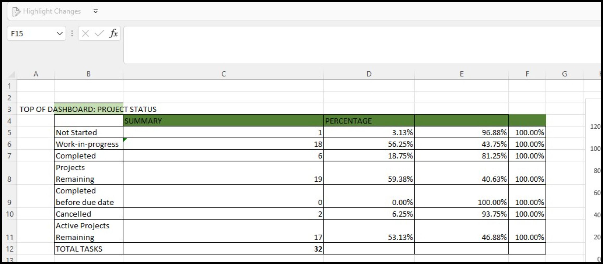 Project counts in Excel using COUNTIFs