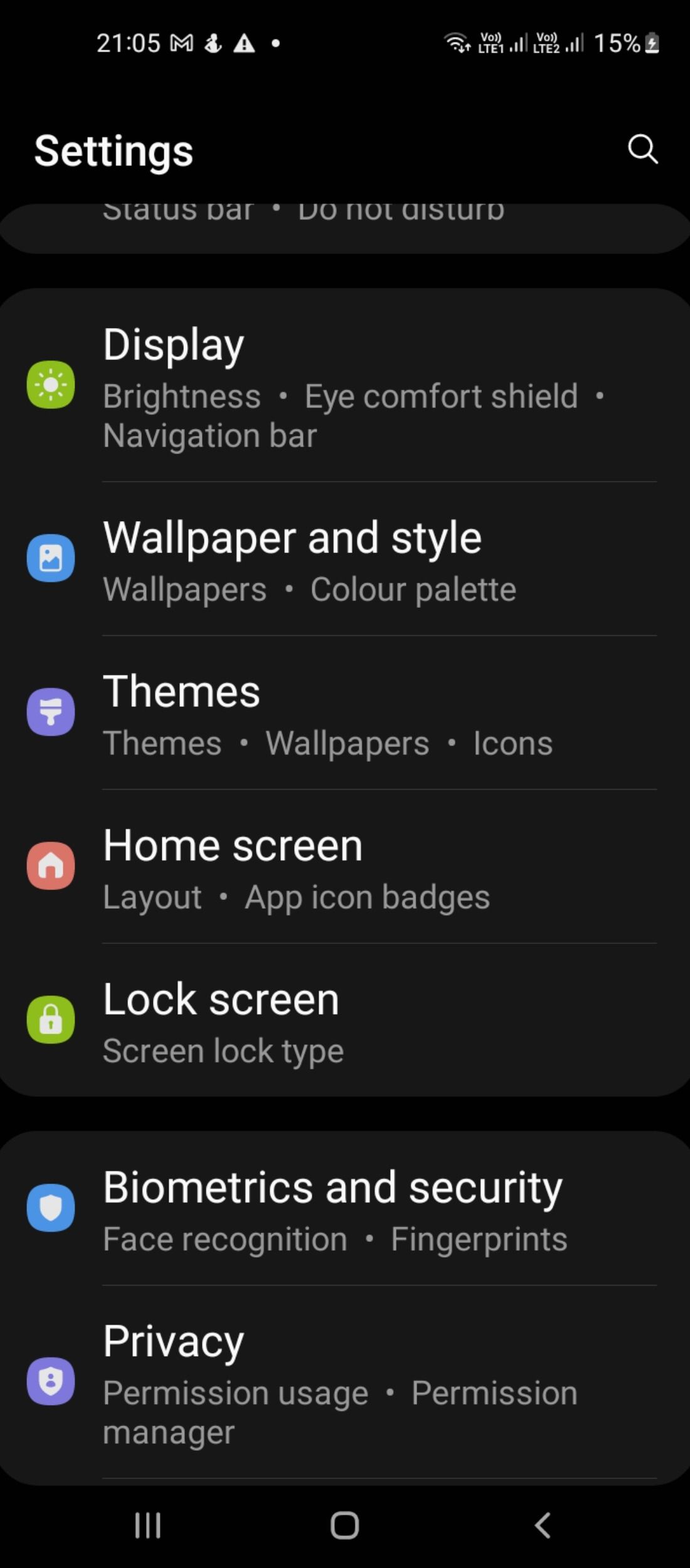 Display settings in Samsung Galaxy