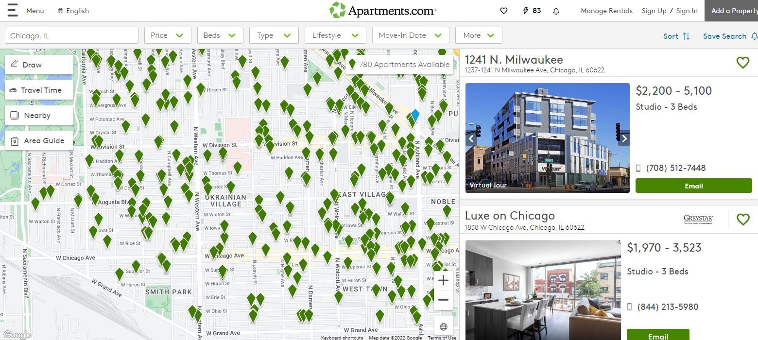A Screenshot of Apartments com Home Search