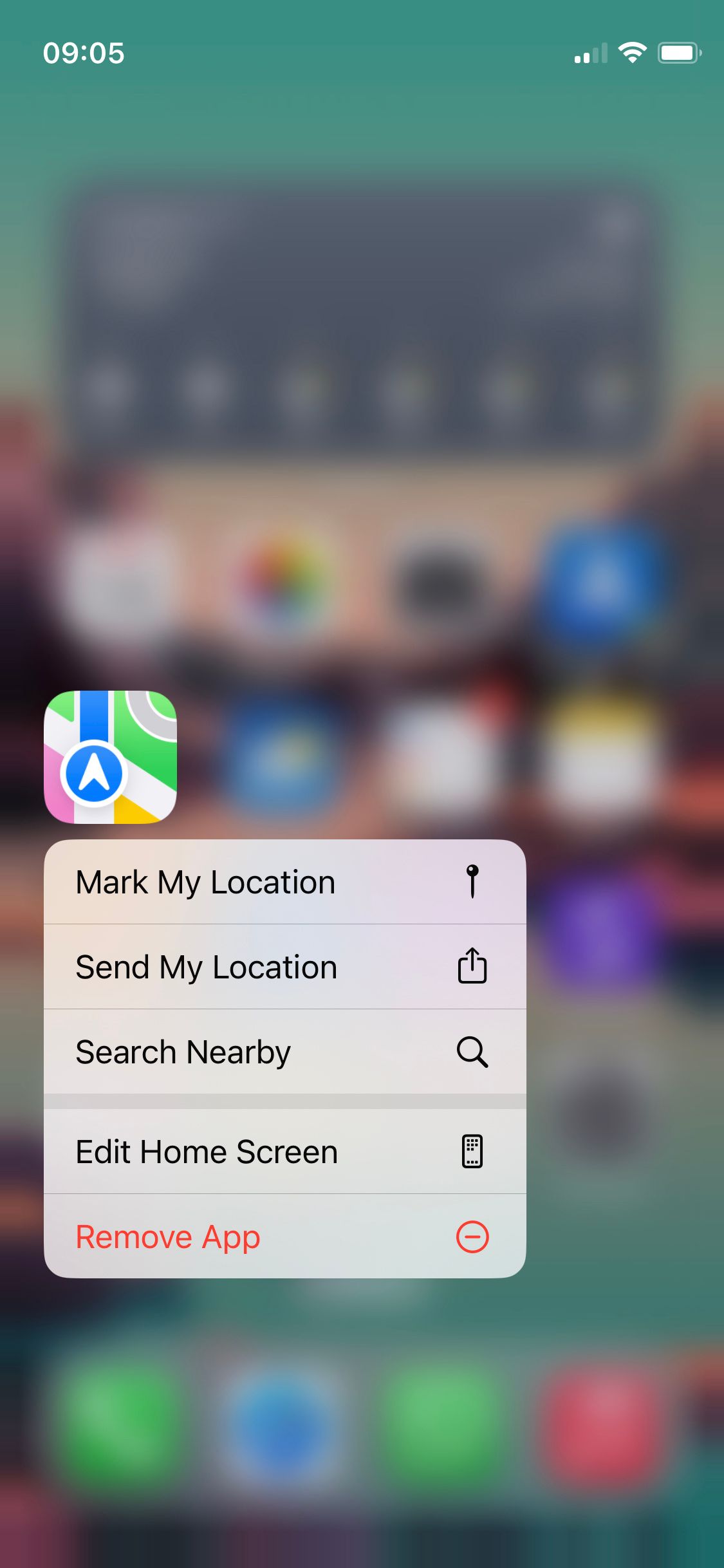 App quick action menu on iPhone Home Screen