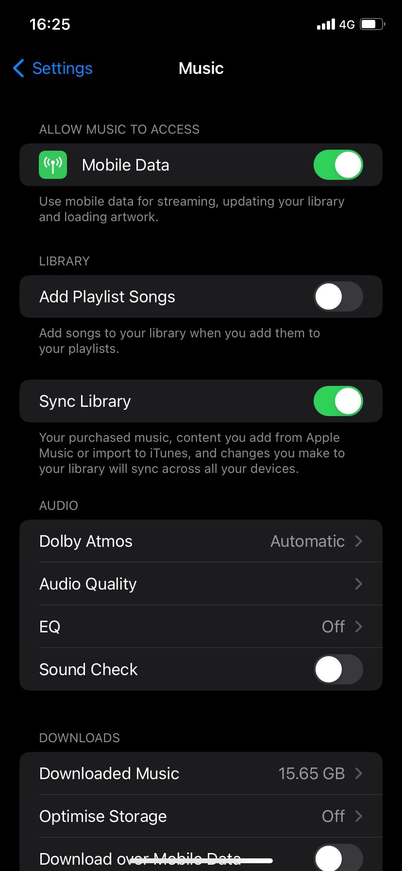 Apple Music in iOS 16 Settings app