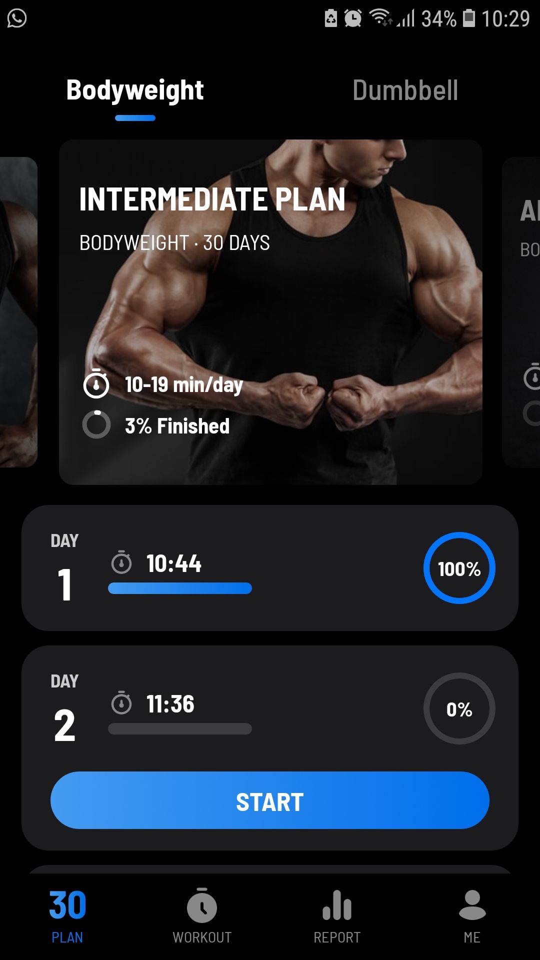 Arm Workout mobile fitness app bodyweight plan