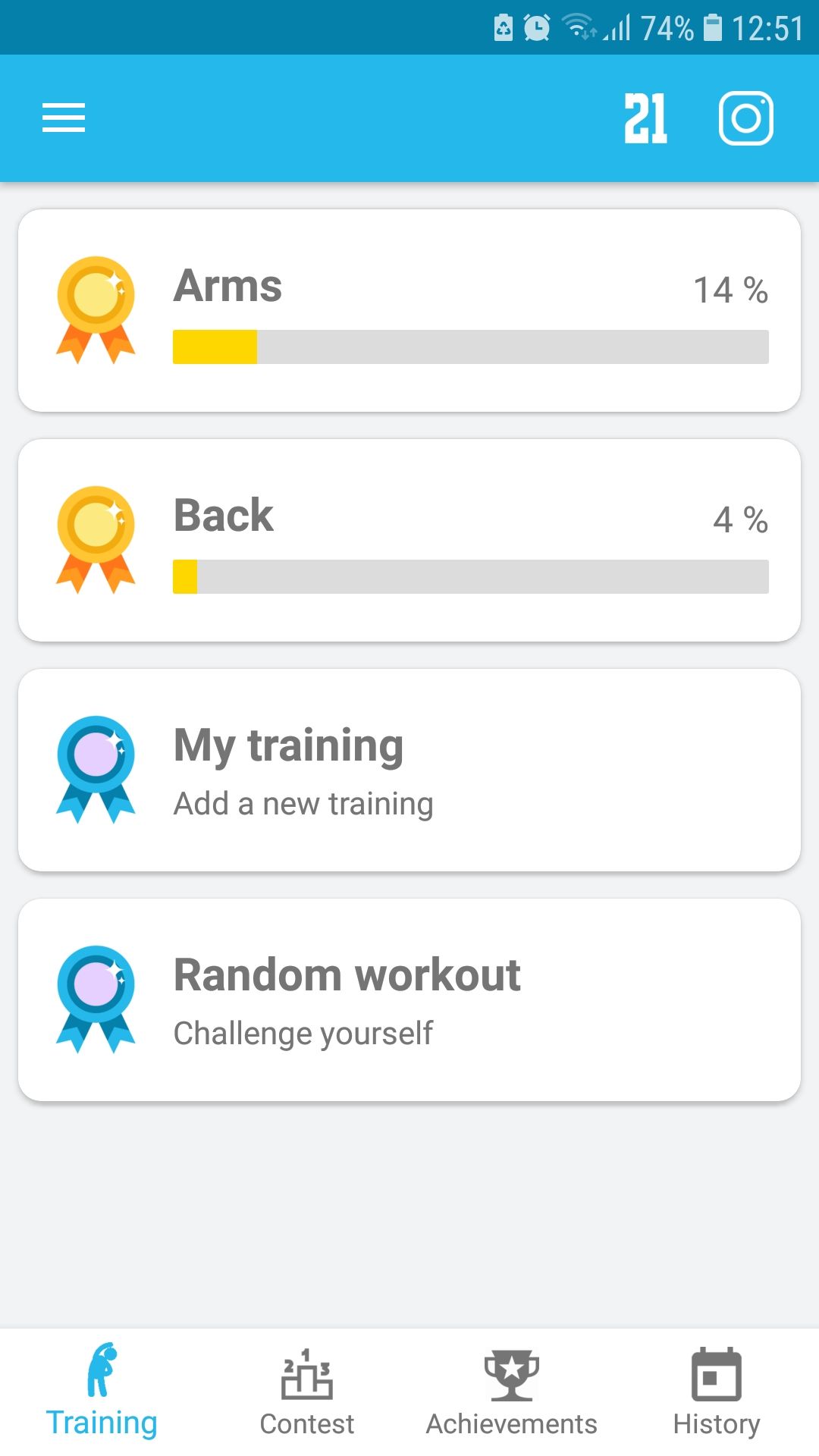 Arms & Back 21 Day Challenge mobile workout app training