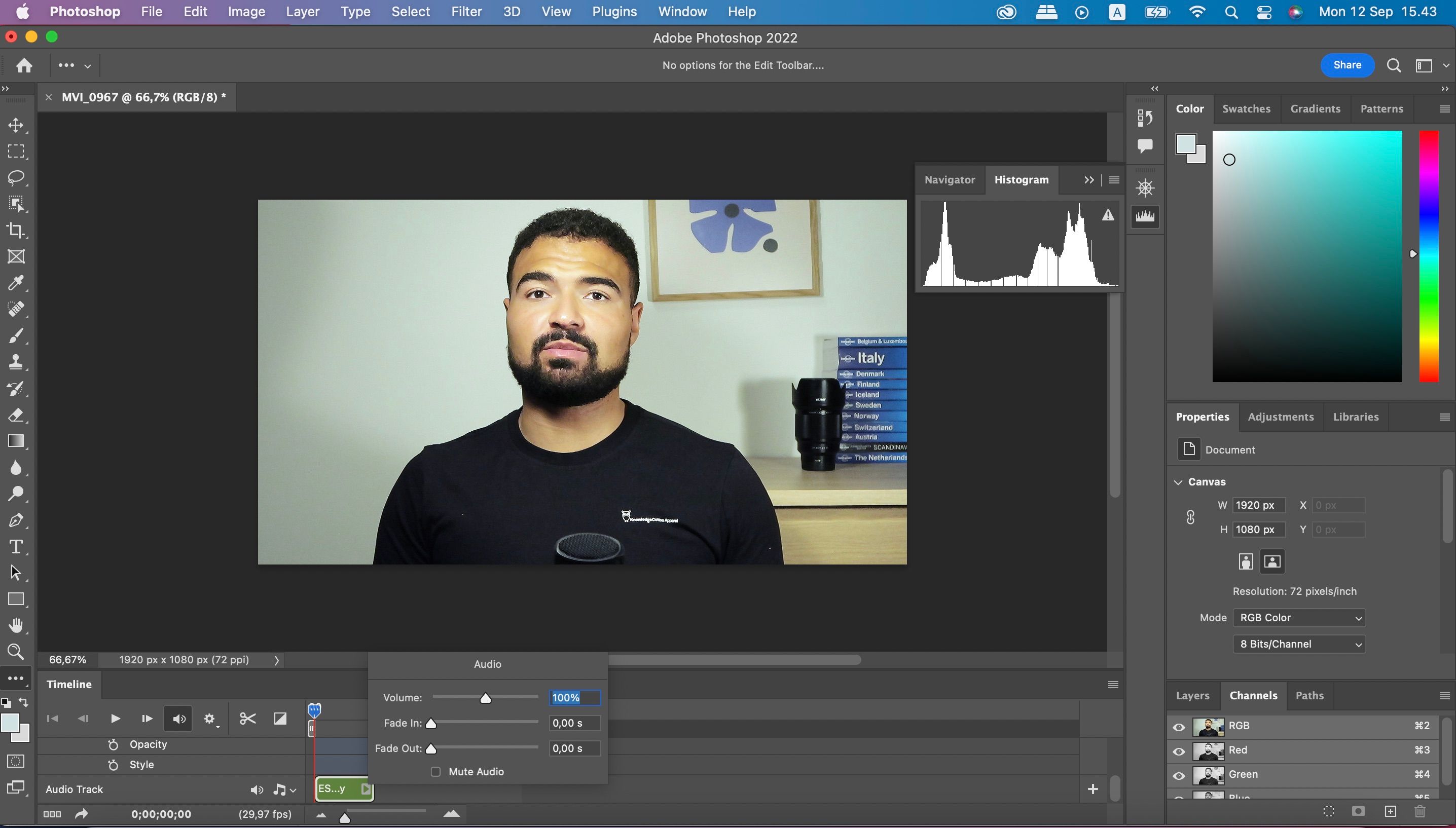 Screenshot showing how to edit audio in Photoshop