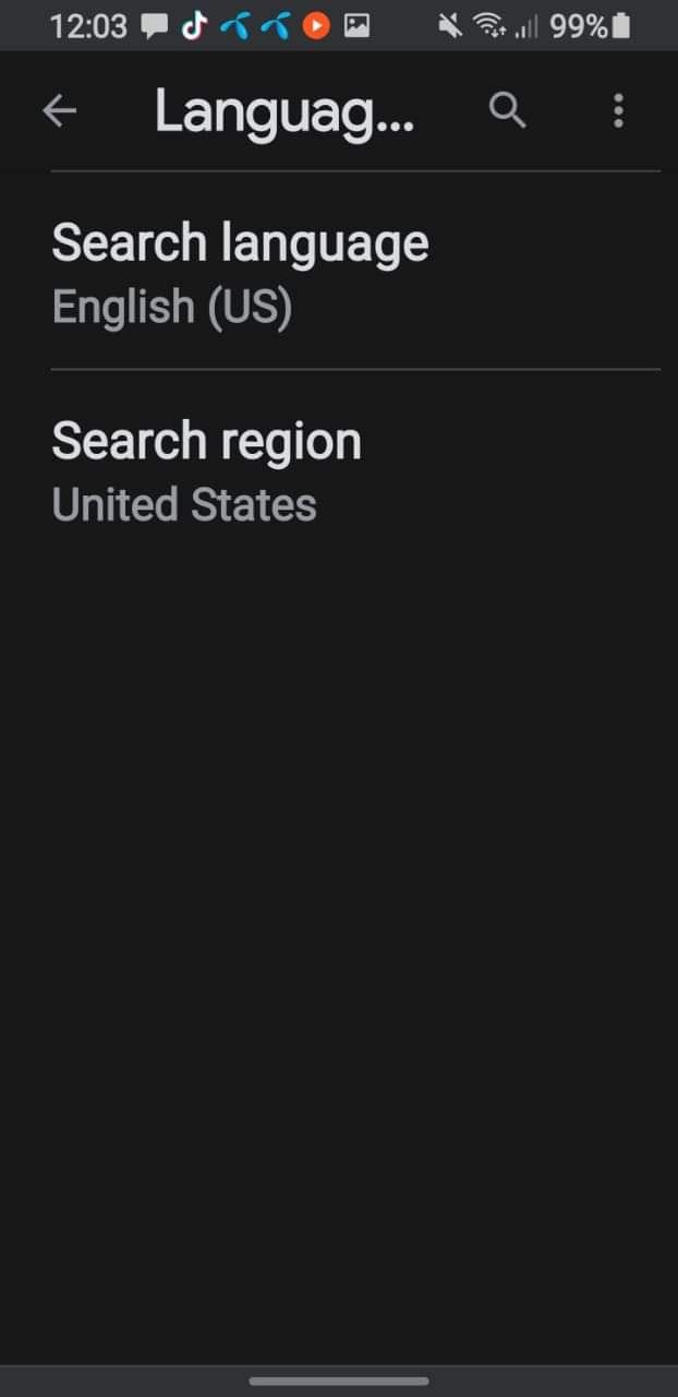 Выбор текущего местоположения путем нажатия параметра «Регион поиска» в приложении «Настройки» для Android