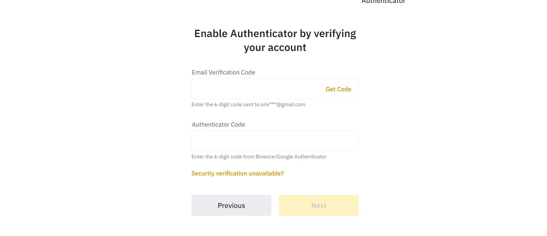 Binance authentication app verification menu