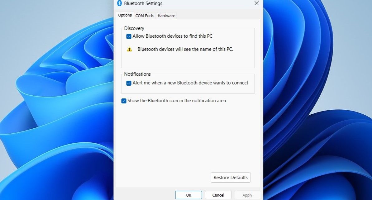Bluetooth Settings Window