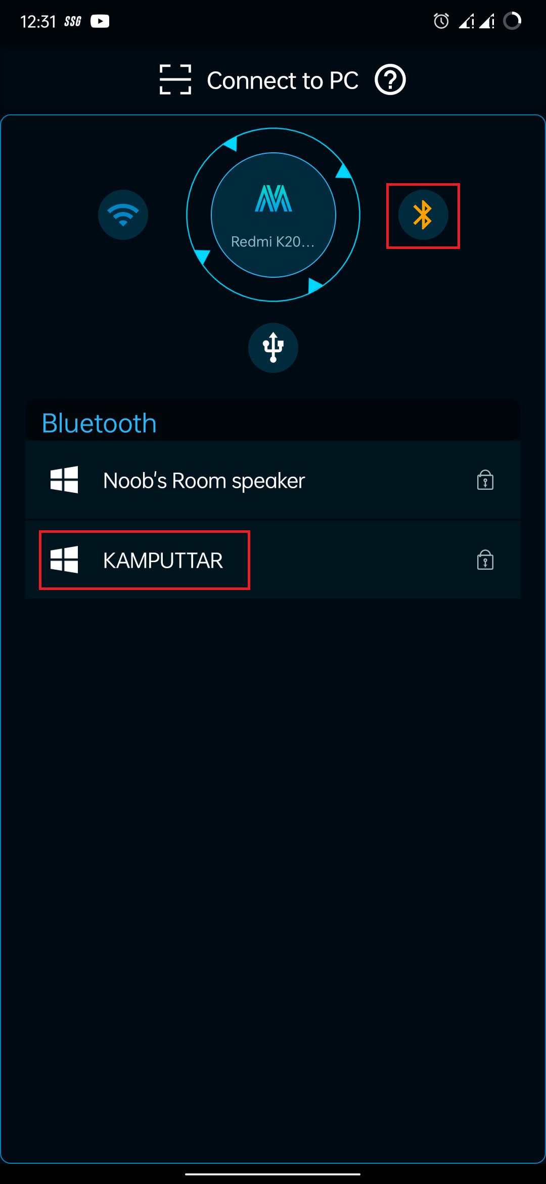 Bluetooth mode and list of available devices