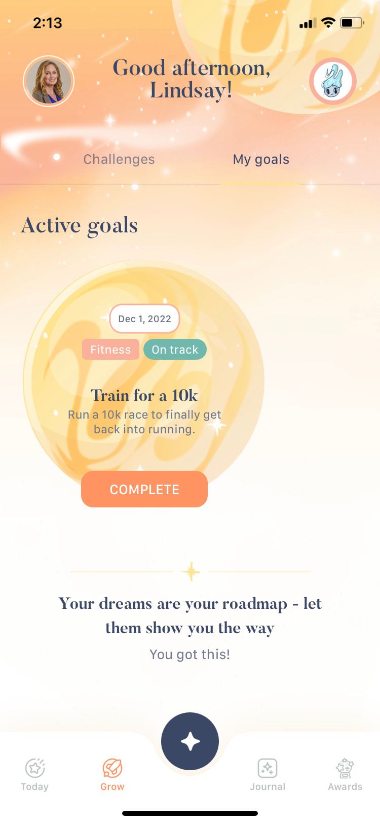 Breverie app active goals screen