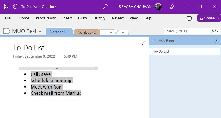 Bulleted List In OneNote
