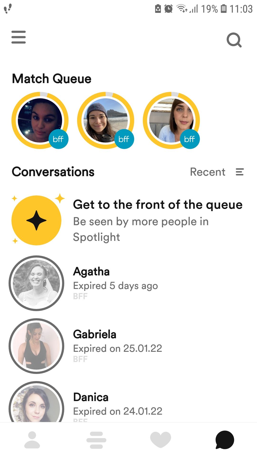 Bumble mobile friendship app matches