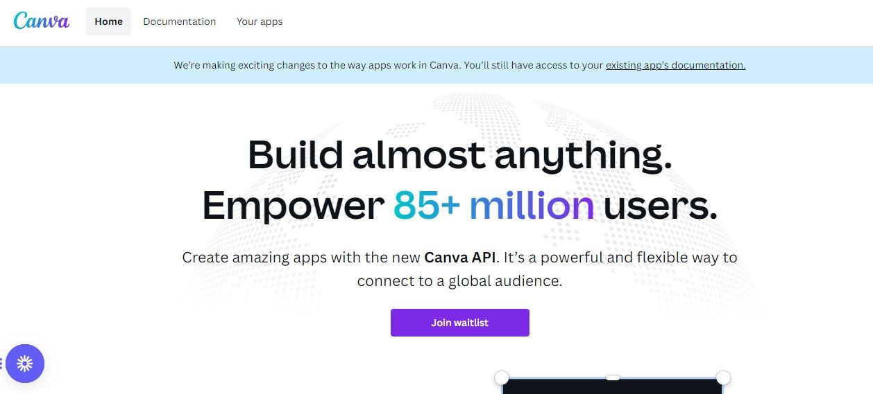 Canva Developers Homepage