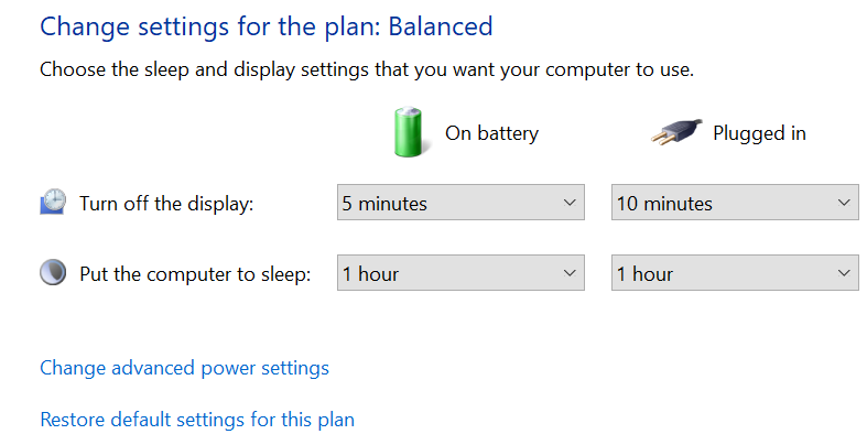 Change Advanced Power Settings on Windows 10
