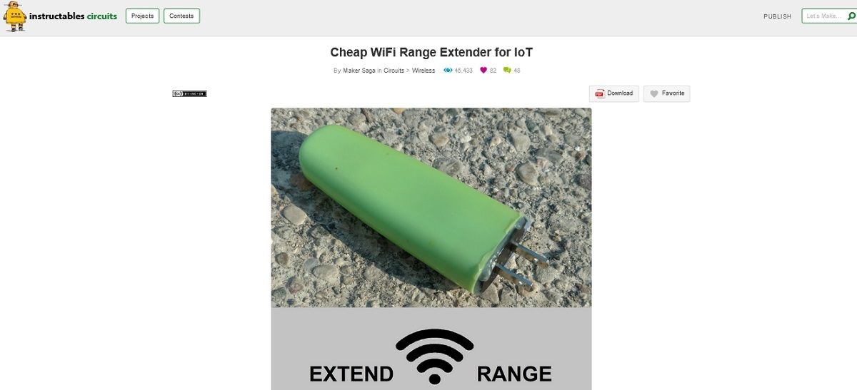 Screengrab of cheap WiFi range extender for IoT project page