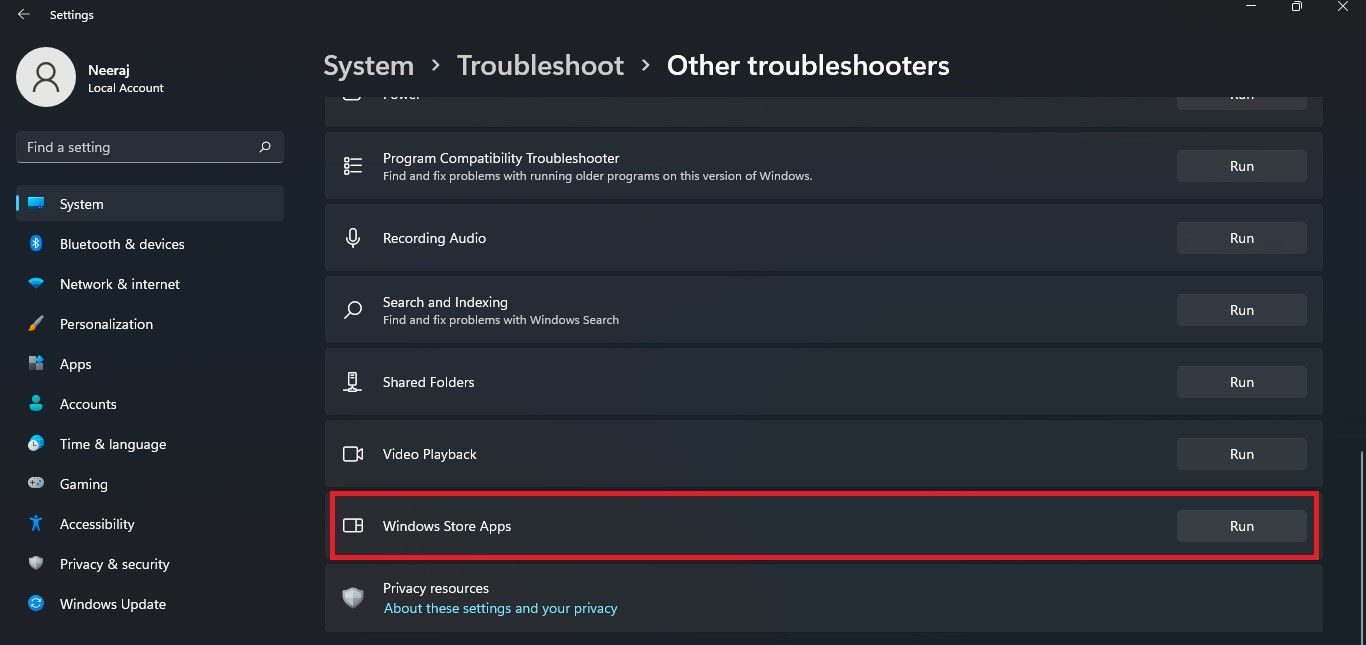 Click on Run Against Windows Store Apps to Run Troubleshooter