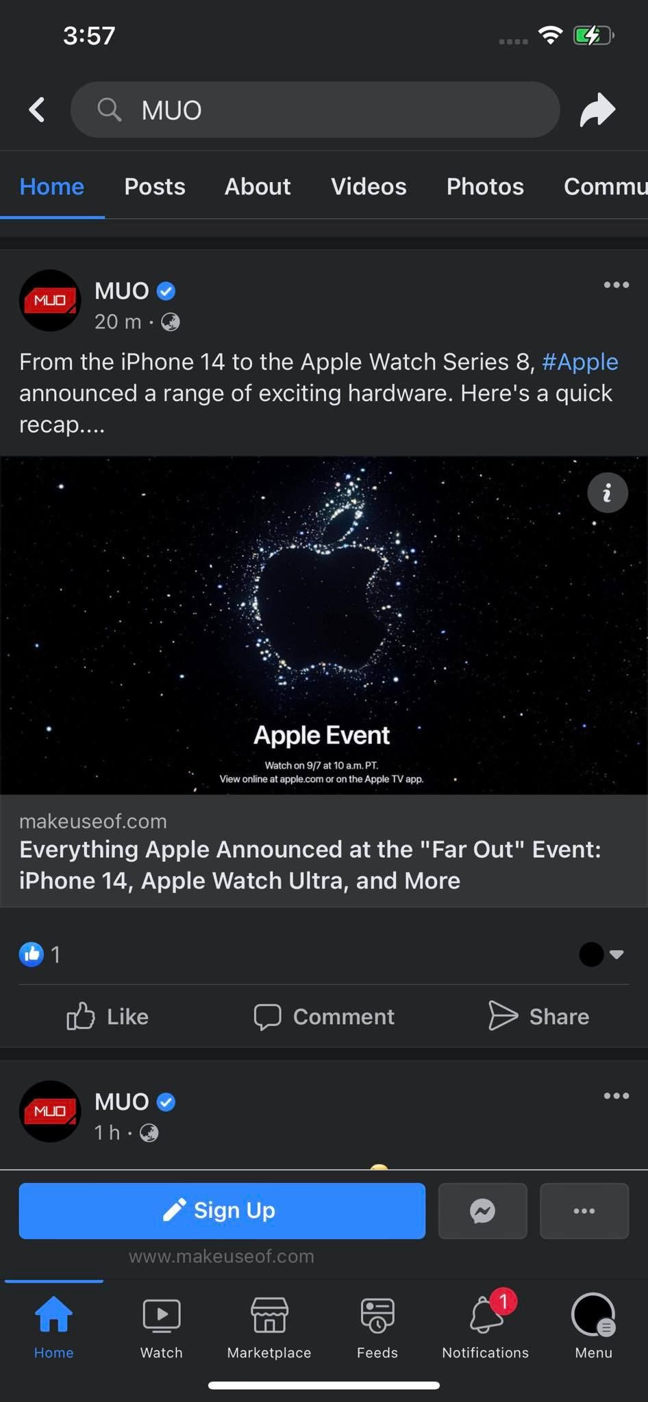 Clicking on Menu Button in the Bottom-Right Corner on Facebook for iOS