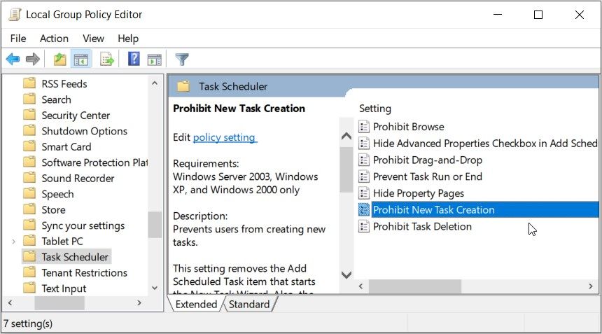 Clicking the “Prohibit New Task Creation” option in the LGPE