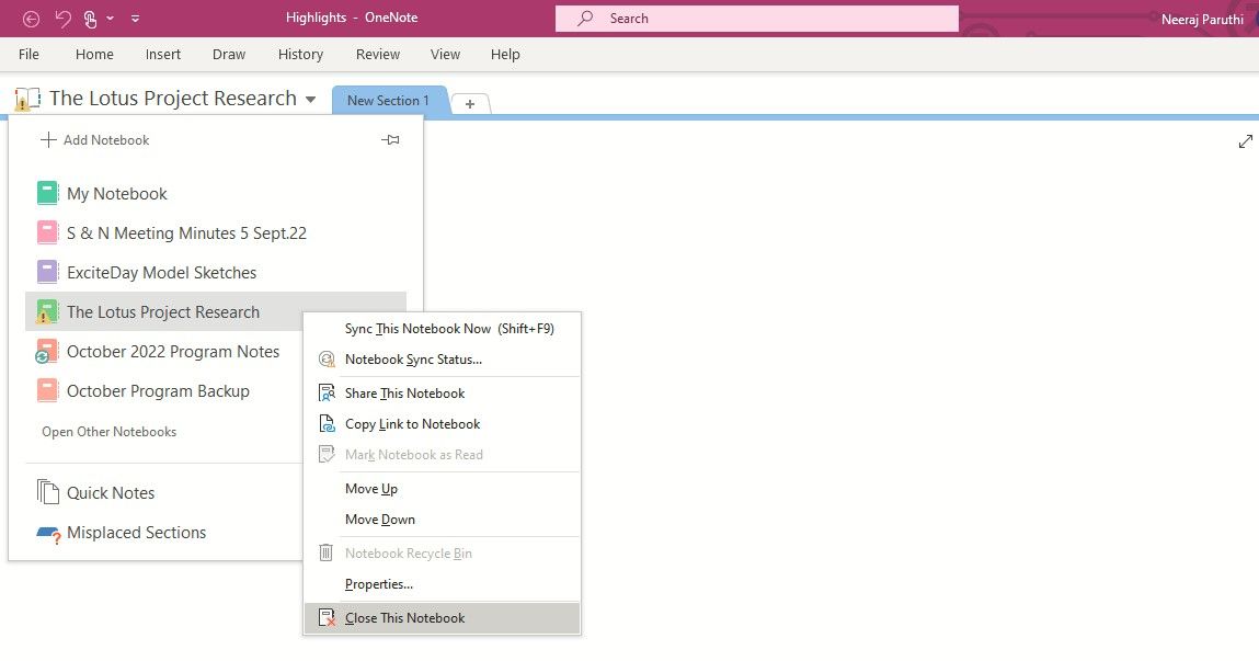 Close the Deleted Notebook in OneNote