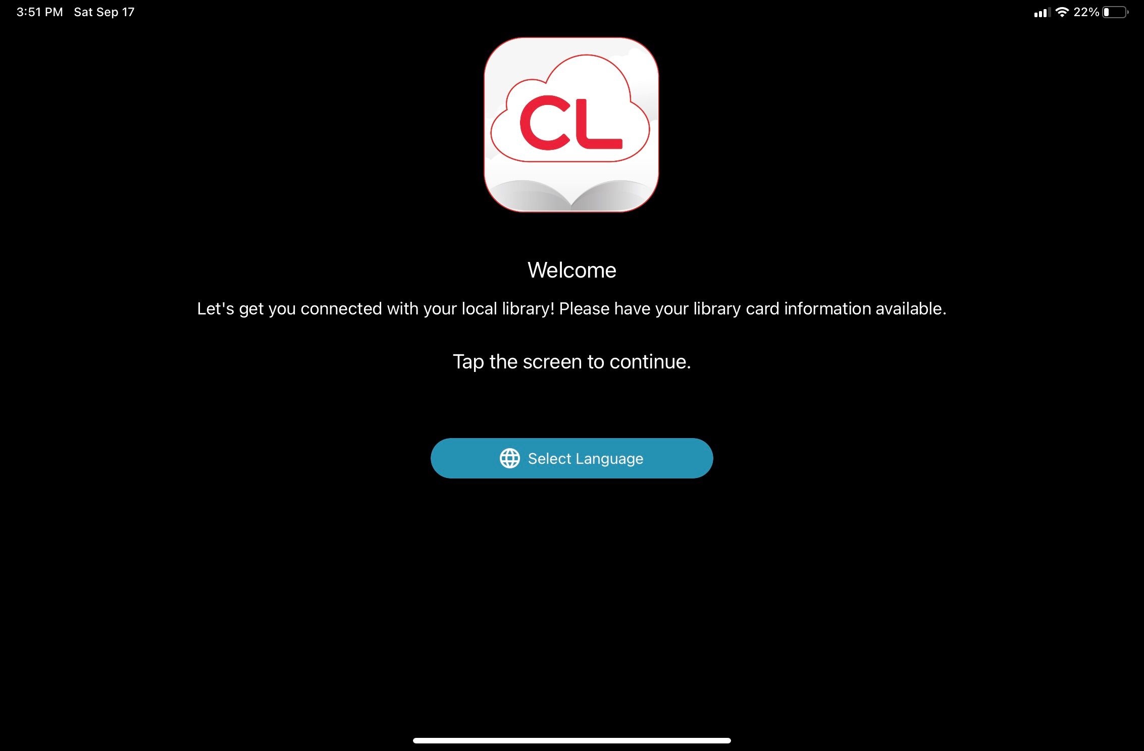 Cloud Library App Page with Cloud Icon