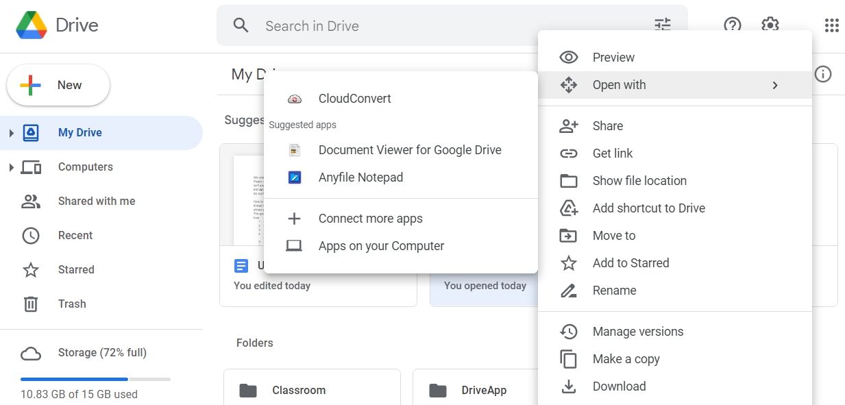 CloudConvert option of Google Drive