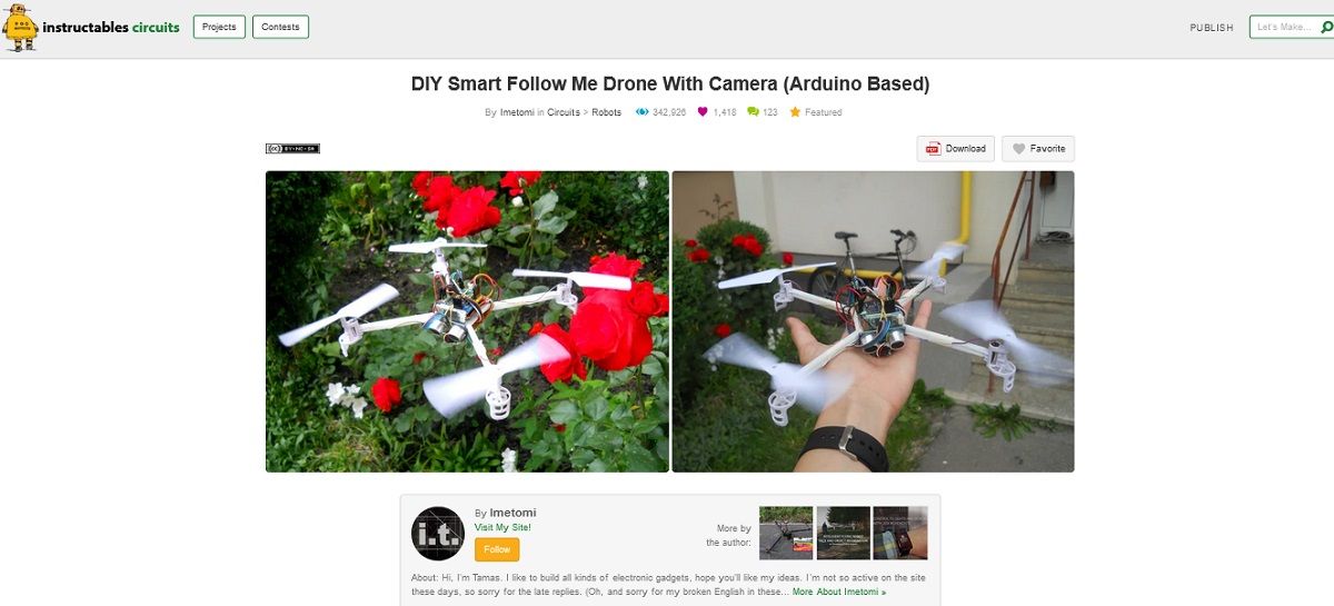 A screengrab of DIY smart follow me drone with camera project page