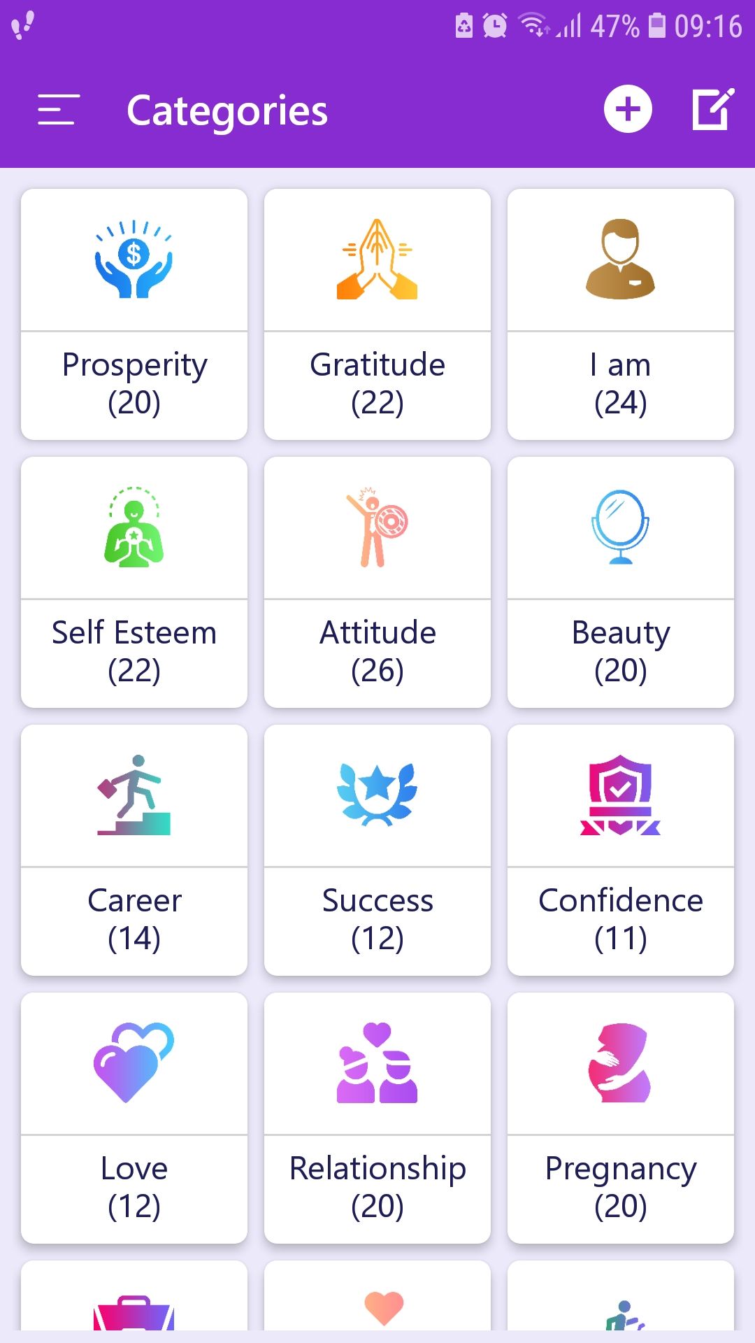 Daily Affirmation mobile positivity app categories
