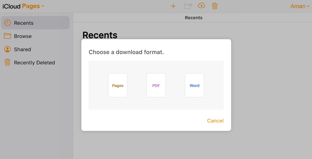 Different file formats in iCloud Pages
