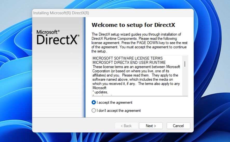 DirectX setup Guide wizard