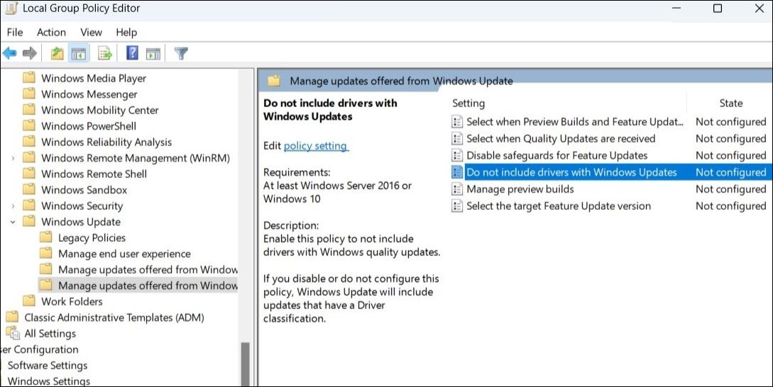 Disable Automatic Driver Updates Using Local Group Policy Editor
