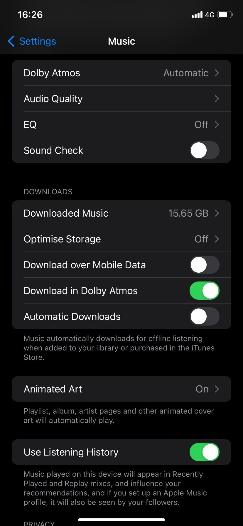 Download over mobile data disabled on Apple Music