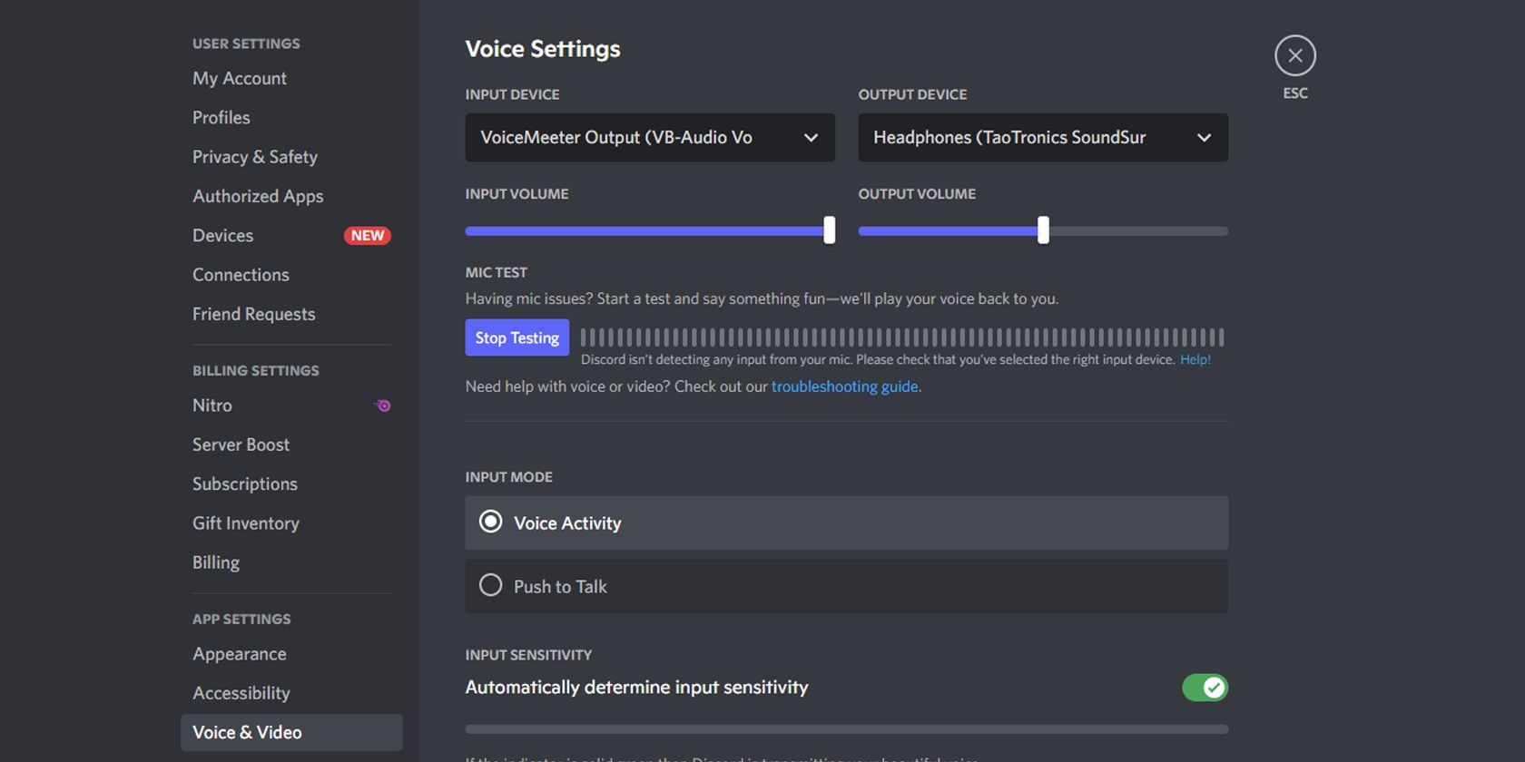 Discord settings with Voicemeeter