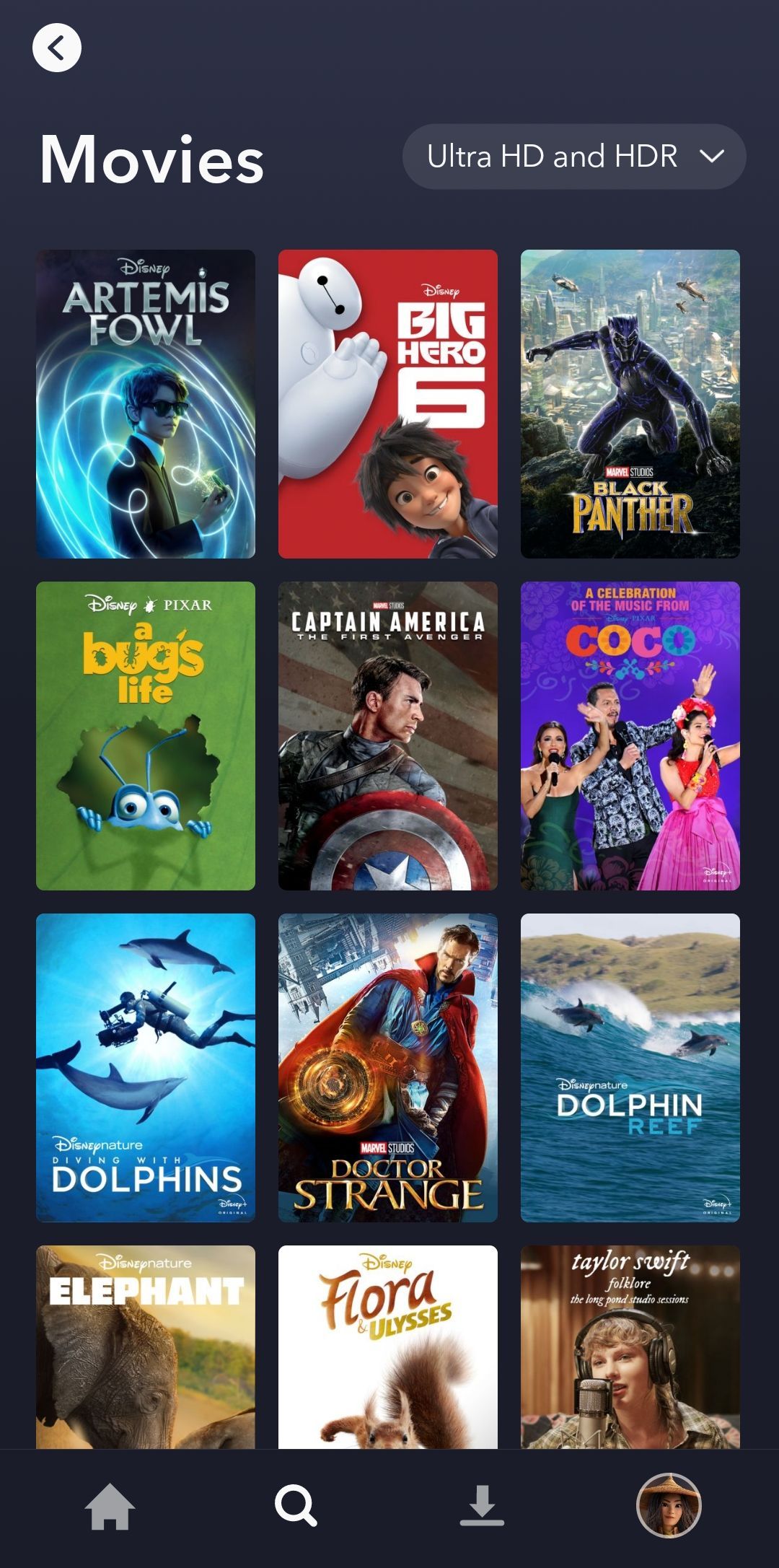 صفحه نتایج فوق العاده HD Disney+