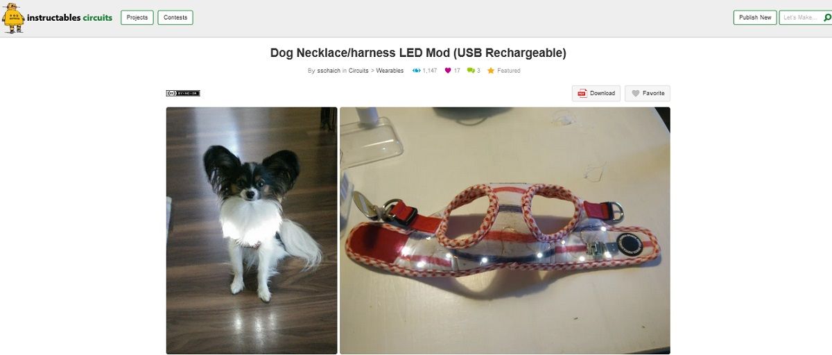 Screengrab of dog necklace_harness LED Mod project page