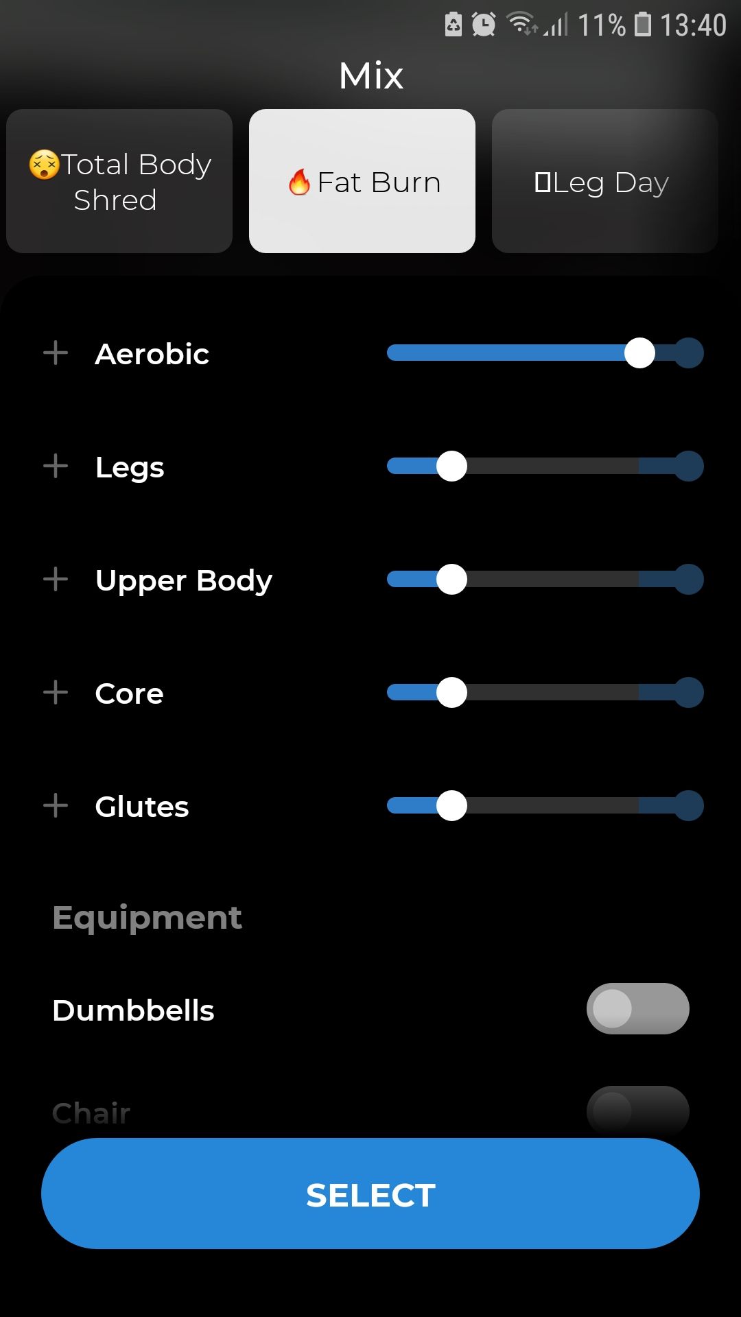 Down dog HIIT fitness mobile app Fat Burn mix