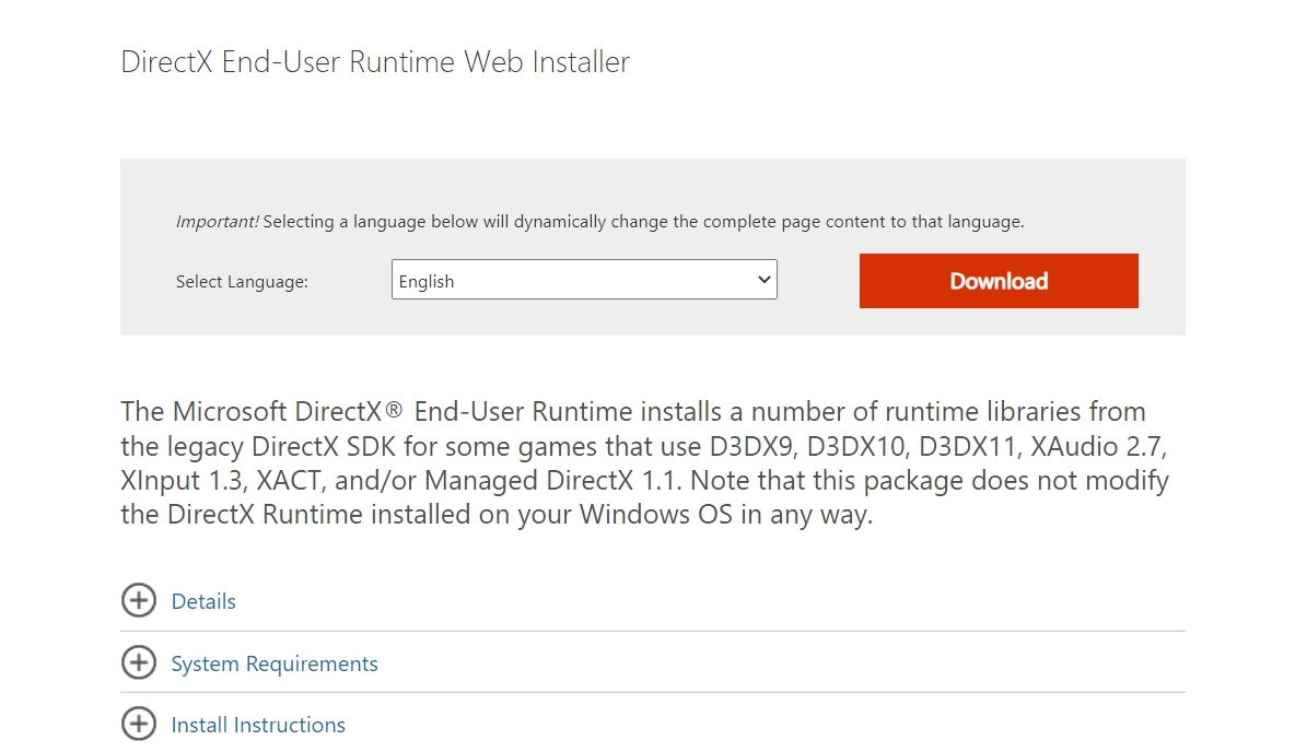 Download Button of DirectX