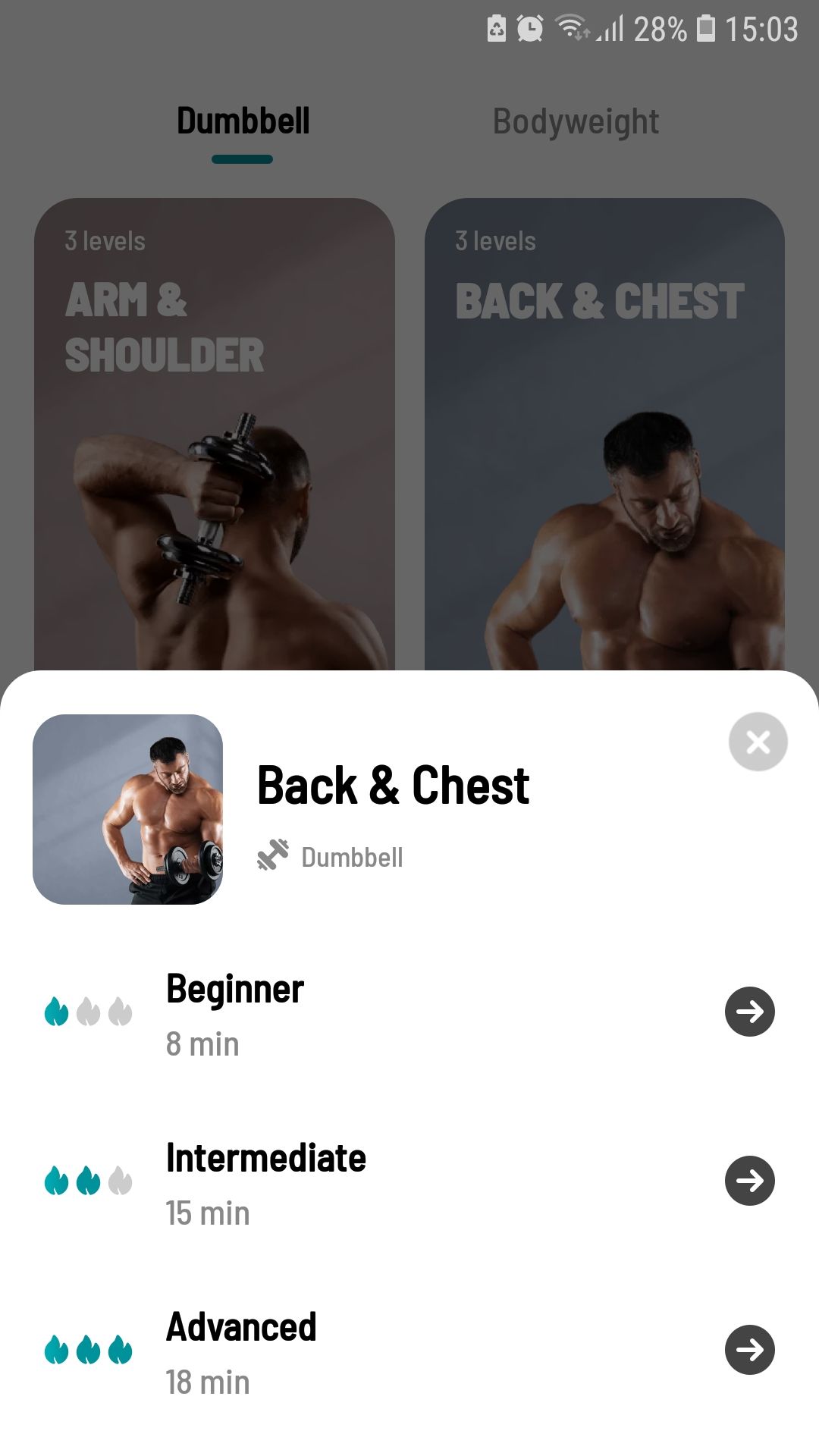 Dumbbell Workout at Home mobile fitness app exercises