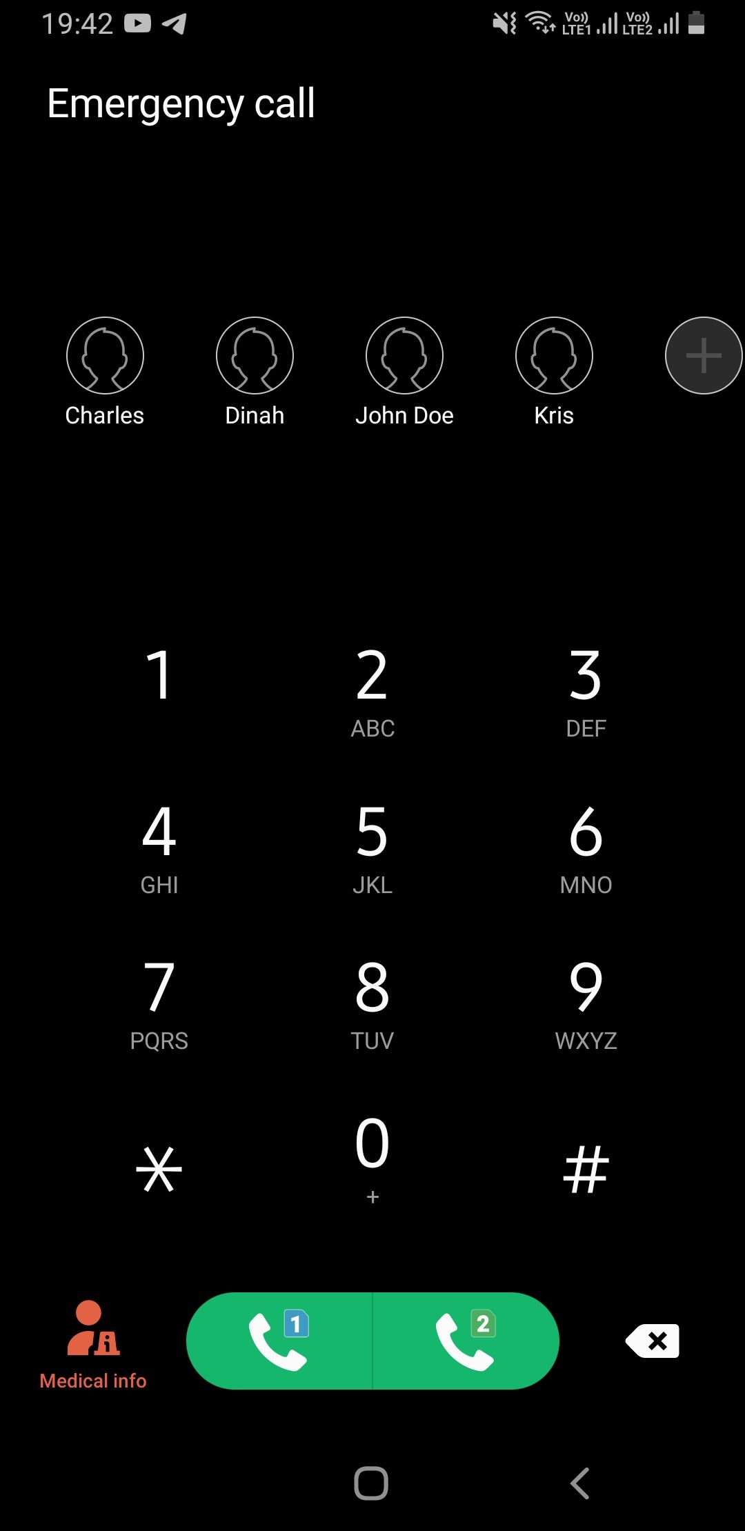 Emergency call screen on Samsung